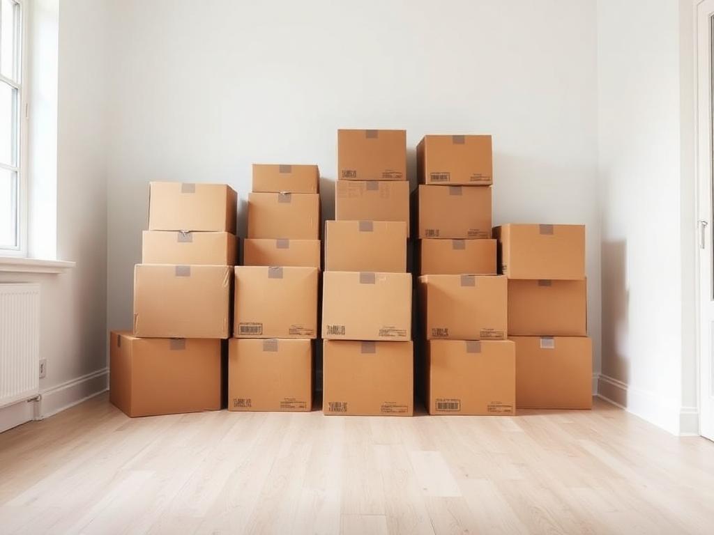 Nette verhuisdozen in een opgeruimde lege kamer