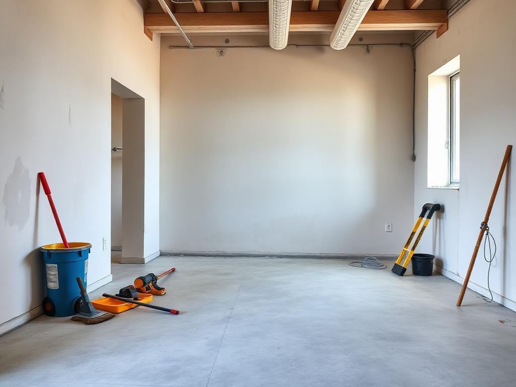 Propere werf met opgeruimde vloer na werfopkuis